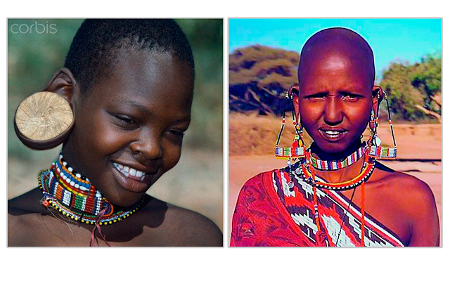 7 странных стандартов красоты: На [url=http://www.cuboimages.it/preview.asp?filename=JWL004102.jpg&s=maasai&cs=&csnot=&sortType=0&ls=&s1=&s2=&s3=&op1=&op2=&photographerCode=&country=&rights=&archiveID=&p=5]фото[/url] слева девочка-подросток из племени масаи, на фото справа - молодая кенийка. 

Не думайте. что уши - единственная часть тела, которую можно растянуть. В африканских племенах сурма и мурси принято носить губной диск. Не сомневаюсь, что вы не раз видели фото, подобные этой: